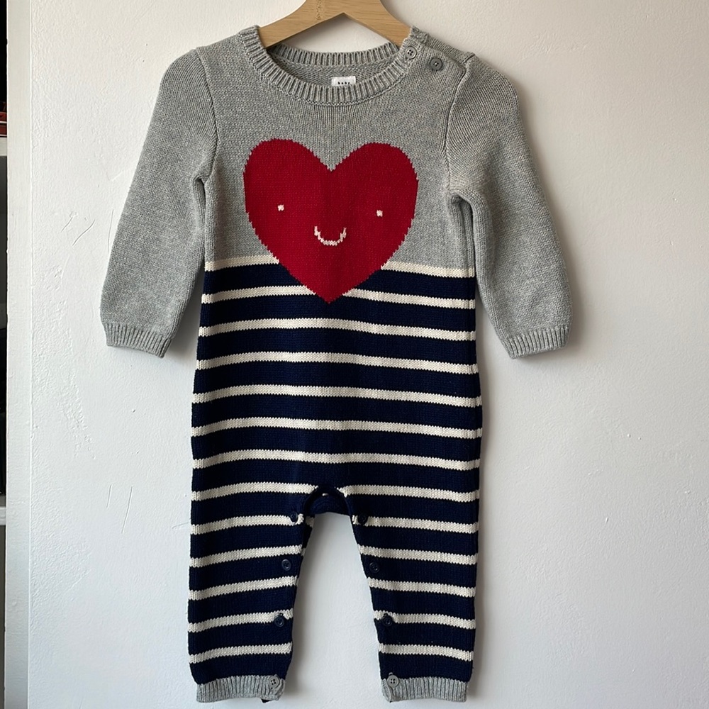Baby Gap Heart Striped Sweater Romper Size 6-12M
